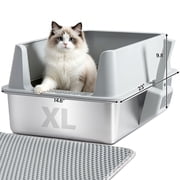 Kovryx Cat Litter Box Stainless Steel Metal Litter Box with Lid, 23" x 14.6" x 9.8", XL with Scoop & Mat