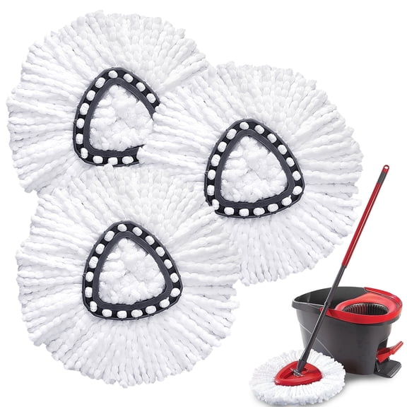 Kovryx 3 Pack Microfiber Spin Mop Refills, Replacement Mop Heads Compatible with Easywring Spin Mop System, Washable Durable Floor Cleaning Pads