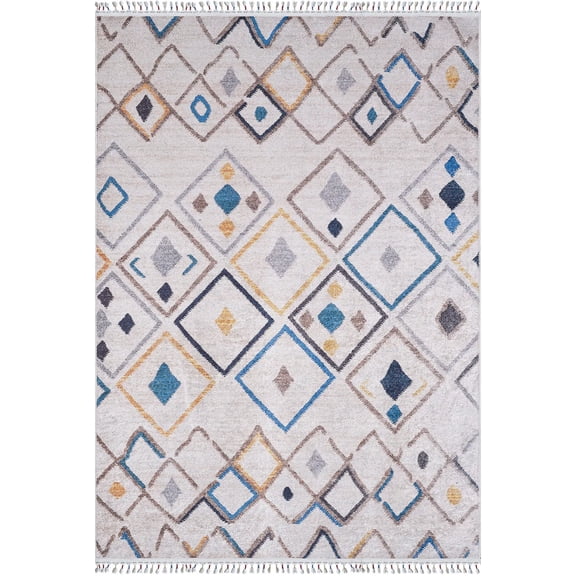 Kowal Cream Medallion Polyester Area Rugs for Living Room Washable Rugs Boho Moroccan Area Rug Soft Geometric Bohemian Carpet Distressed Indoor Rug for Bedroom Dining Room Office Nonslip Rug