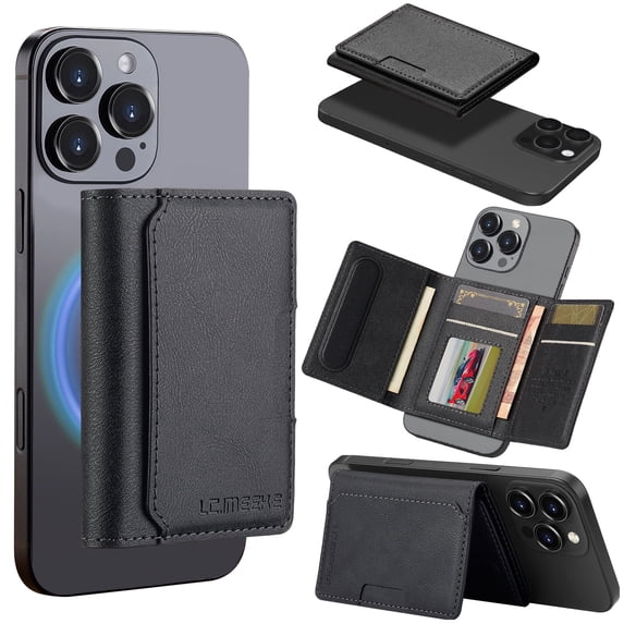 Kowauri for MagSafe Card Wallet Bag compatible with MagSafe Invisible Ultra-Thin Lightweight Kickstand Magnetic Mobile Wallet Man Woman, 8 Card Slots. (Black, Horizontal Folding)