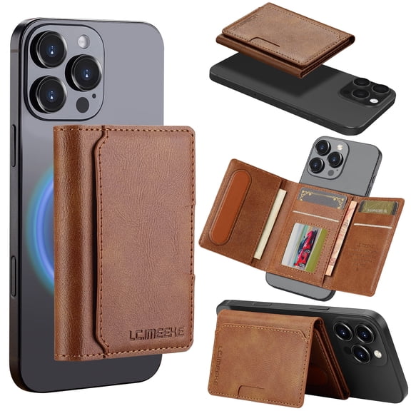 Kowauri for MagSafe Card Wallet Bag compatible with MagSafe Invisible Ultra-Thin Lightweight Kickstand Magnetic Mobile Wallet Man Woman, 8 Card Slots. (Brown, Horizontal Folding)