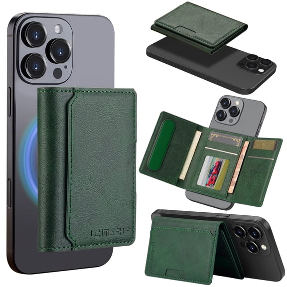 Kowauri for MagSafe Card Wallet Bag compatible with MagSafe Invisible Ultra-Thin Lightweight Kickstand Magnetic Mobile Wallet Man Woman, 8 Card Slots. (Green, Horizontal Folding)
