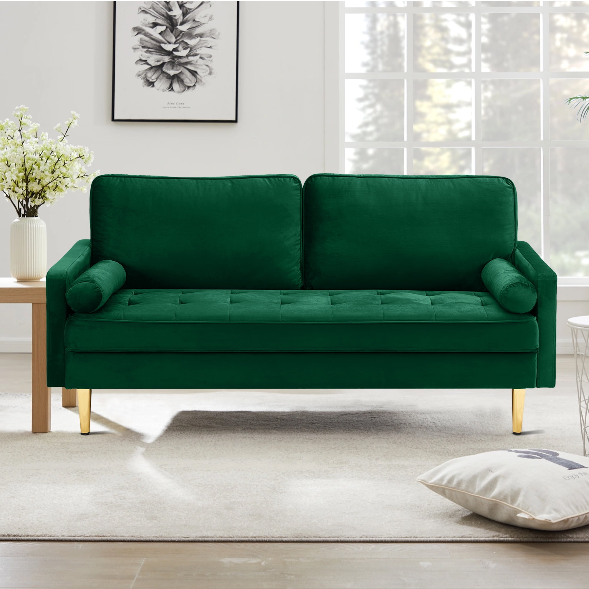 Kowilk Velvet Loveseat Sofa, 66.9'' Mid Century Modern Small Love Seats