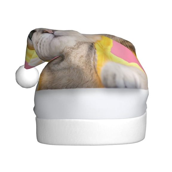 Kowoue A Funny Cat Pattern Santa Hat Christmas Hats for Adults, Holiday Unisex Velvet Comfort Xmas Hat for Women Men