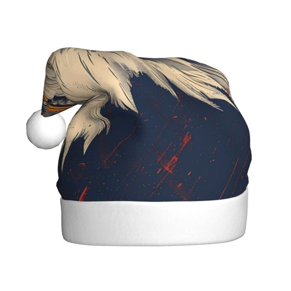Kowoue American Bald Eagle A Pattern Santa Hat Christmas Hats for Adults, Holiday Unisex Velvet Comfort Xmas Hat for Women Men