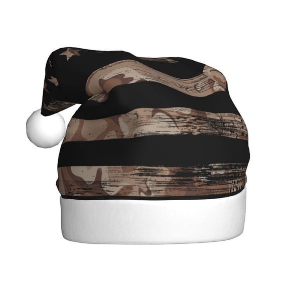 Kowoue American Flag with Desert Camouflage Pattern Santa Hat Christmas Hats for Adults, Holiday Unisex Velvet Comfort Xmas Hat for Women Men