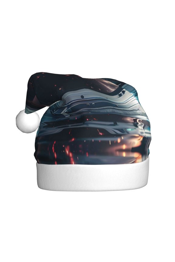 Astronaut Helmet Reflections Pattern Santa Hat Christmas Hats for Adults, Holiday Unisex Velvet Comfort Xmas Hat for Women Men