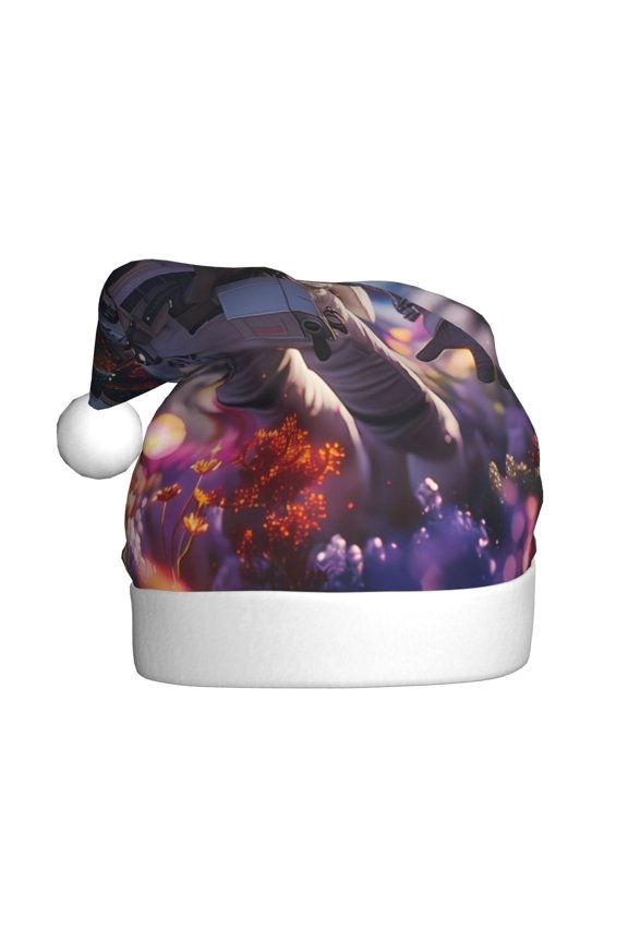 Astronaut In Cosmic Garden Pattern Santa Hat Christmas Hats for Adults, Holiday Unisex Velvet Comfort Xmas Hat for Women Men
