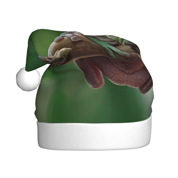 Kowoue Australian White Tree Frog Sitting on Branch Pattern Santa Hat Christmas Hats for Adults, Holiday Unisex Velvet Comfort Xmas Hat for Women Men
