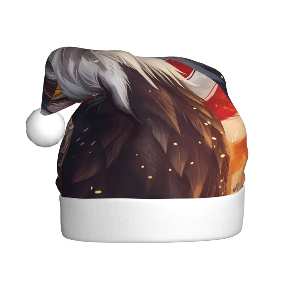 Kowoue Bald Eagle Pilot Pattern Santa Hat Christmas Hats for Adults, Holiday Unisex Velvet Comfort Xmas Hat for Women Men