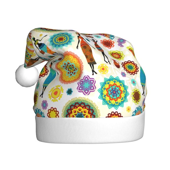 Kowoue Beautiful African Womens Pattern Santa Hat Christmas Hats for Adults, Holiday Unisex Velvet Comfort Xmas Hat for Women Men