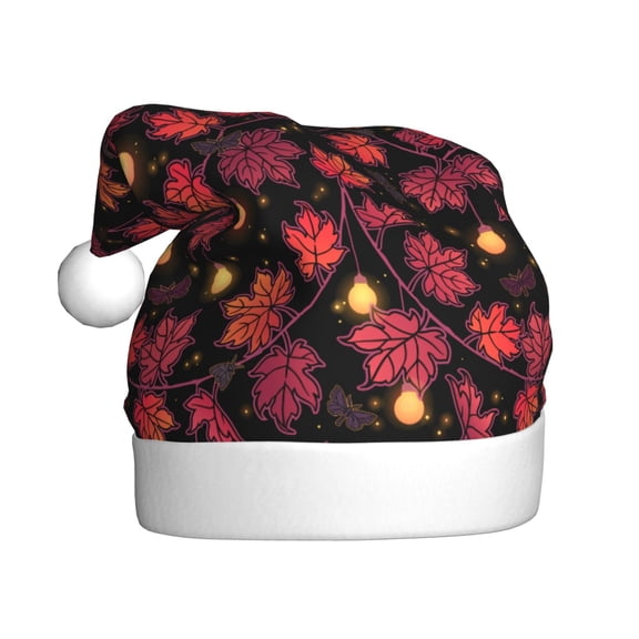Kowoue Beautiful Maple Leaf Lantern Pattern Santa Hat Christmas Hats for Adults, Holiday Unisex Velvet Comfort Xmas Hat for Women Men