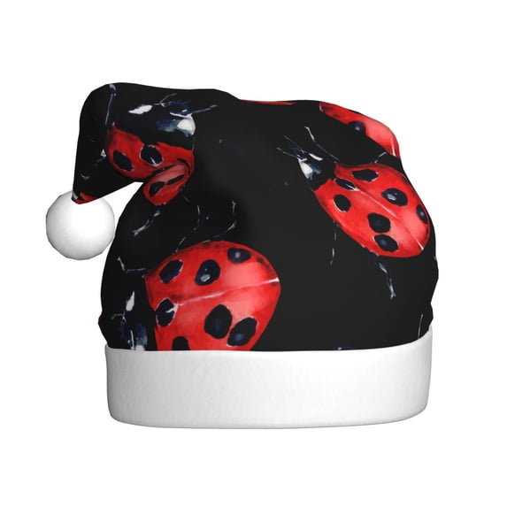 Kowoue Beautiful Red Ladybug Pattern Santa Hat Christmas Hats for Adults, Holiday Unisex Velvet Comfort Xmas Hat for Women Men