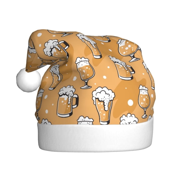 Kowoue Beer In Glasses Pattern Santa Hat Christmas Hats for Adults, Holiday Unisex Velvet Comfort Xmas Hat for Women Men