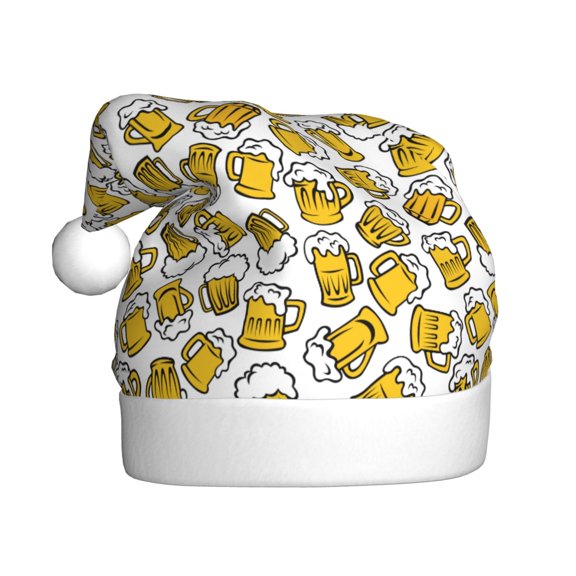 Kowoue Beer Pattern Santa Hat Christmas Hats for Adults, Holiday Unisex Velvet Comfort Xmas Hat for Women Men