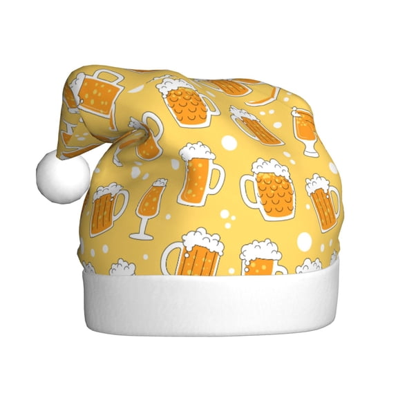 Kowoue Beer Pattern Santa Hat Christmas Hats for Adults, Holiday Unisex Velvet Comfort Xmas Hat for Women Men