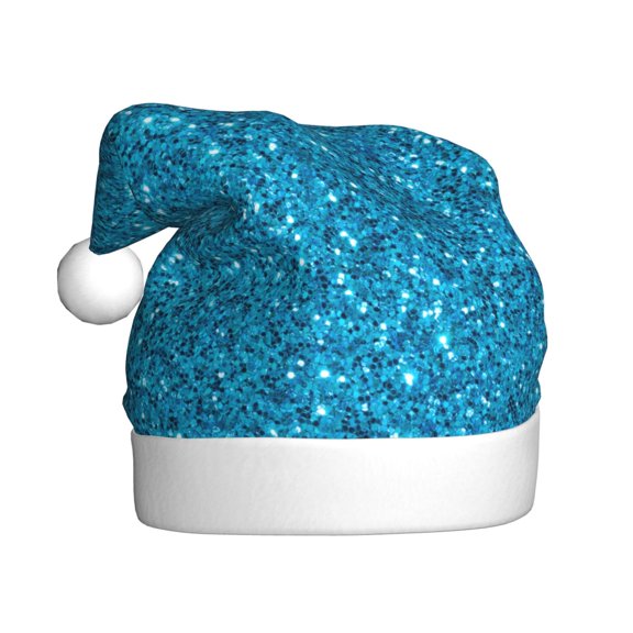 Kowoue Blue Glitter Pattern Santa Hat Christmas Hats for Adults, Holiday Unisex Velvet Comfort Xmas Hat for Women Men