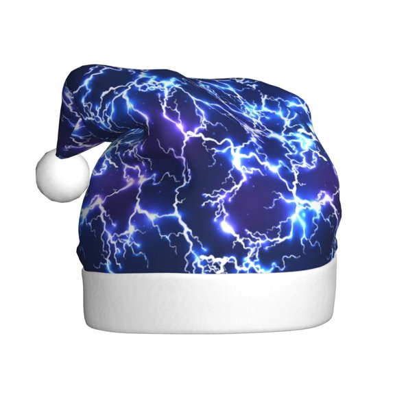 Kowoue Blue Lightning1 Pattern Santa Hat Christmas Hats for Adults, Holiday Unisex Velvet Comfort Xmas Hat for Women Men