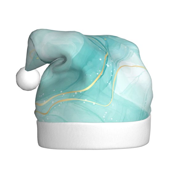 Kowoue Blue Marble Pattern Santa Hat Christmas Hats for Adults, Holiday Unisex Velvet Comfort Xmas Hat for Women Men