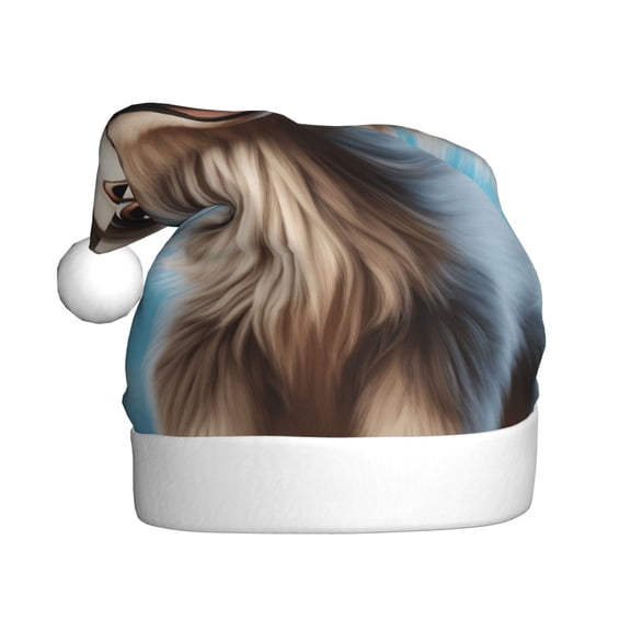 Kowoue Blue Sky Cute Wolf Pattern Santa Hat Christmas Hats for Adults, Holiday Unisex Velvet Comfort Xmas Hat for Women Men