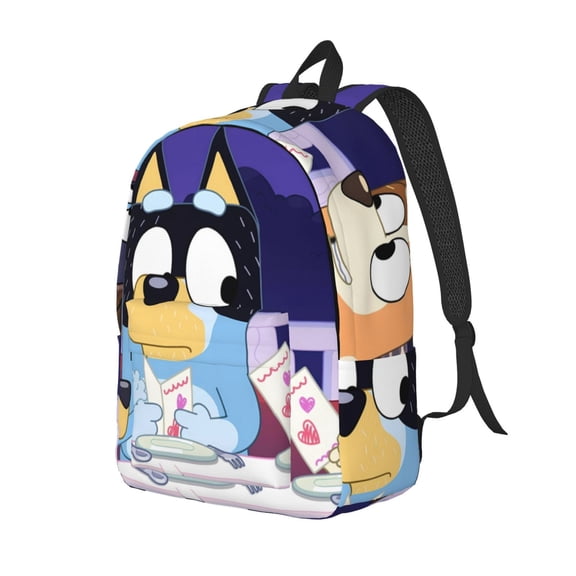 Kowoue Bluey Pattern Canvas Backpack – Student Double Shoulder Bag, Durable & Lightweight Canvas School & Outdoor Backpack-Medium