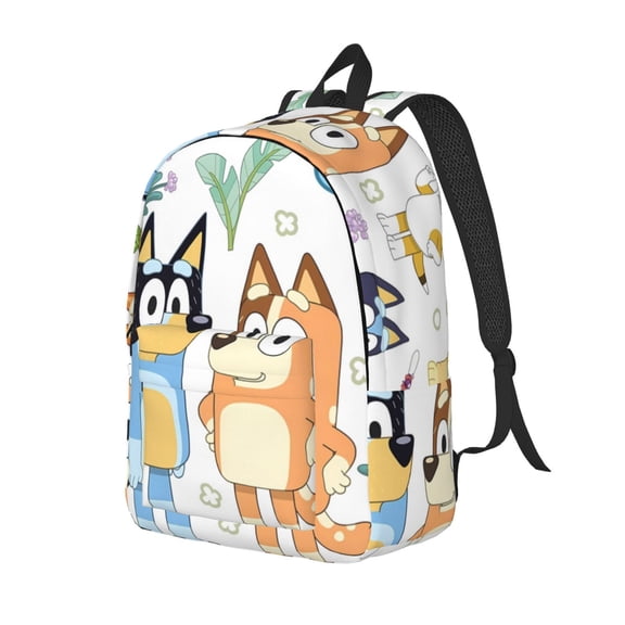 Kowoue Bluey Pattern Canvas Backpack – Student Double Shoulder Bag, Durable & Lightweight Canvas School & Outdoor Backpack-Medium