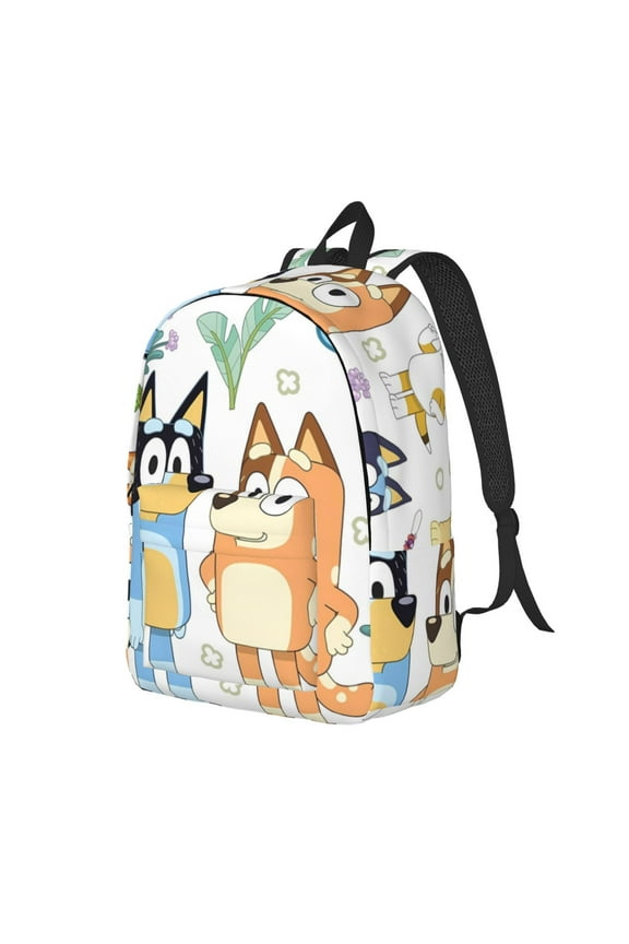 Bluey Pattern Canvas Backpack – Student Double Shoulder Bag, Durable & Lightweight Canvas School & Outdoor Backpack-Medium