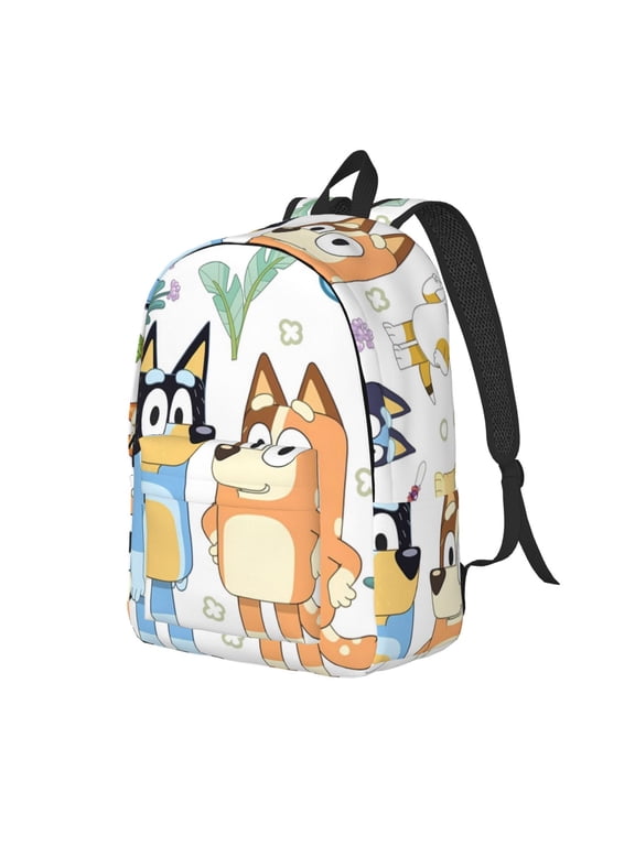 Bluey Pattern Canvas Backpack – Student Double Shoulder Bag, Durable & Lightweight Canvas School & Outdoor Backpack-Medium