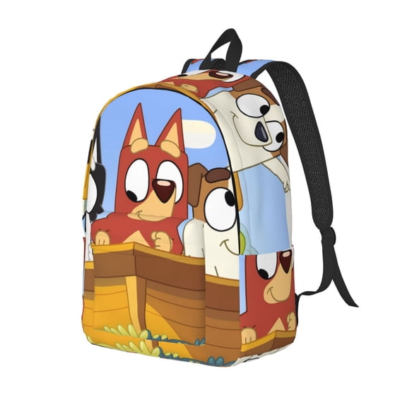 Kowoue Bluey Pattern Canvas Backpack – Student Double Shoulder Bag, Durable & Lightweight Canvas School & Outdoor Backpack-Medium