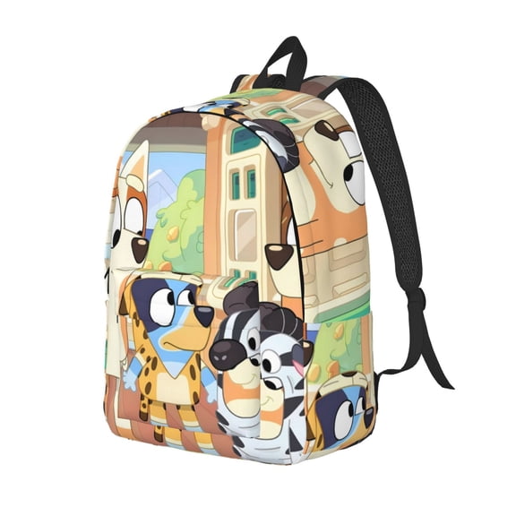 Kowoue Bluey Pattern Canvas Backpack – Student Double Shoulder Bag, Durable & Lightweight Canvas School & Outdoor Backpack-Medium