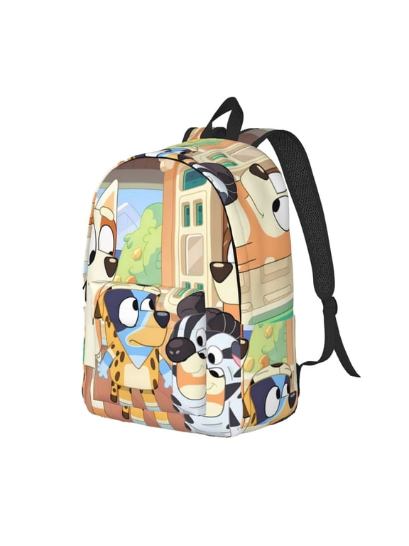 Bluey Pattern Canvas Backpack Student Double Shoulder Bag, Durable & Lightweight Canvas School & Outdoor Backpack-Medium