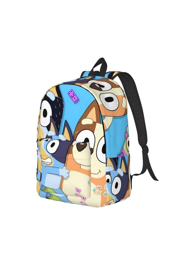 Bluey Pattern Canvas Backpack – Student Double Shoulder Bag, Durable & Lightweight Canvas School & Outdoor Backpack-Medium