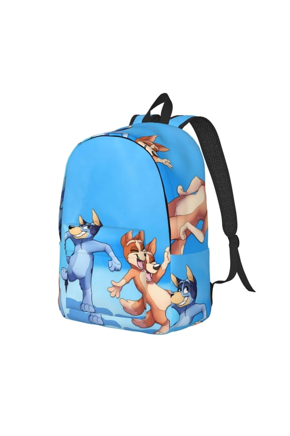 Bluey Pattern Canvas Backpack – Student Double Shoulder Bag, Durable & Lightweight Canvas School & Outdoor Backpack-Medium