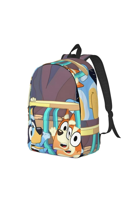 Bluey Pattern Canvas Backpack – Student Double Shoulder Bag, Durable & Lightweight Canvas School & Outdoor Backpack-Medium