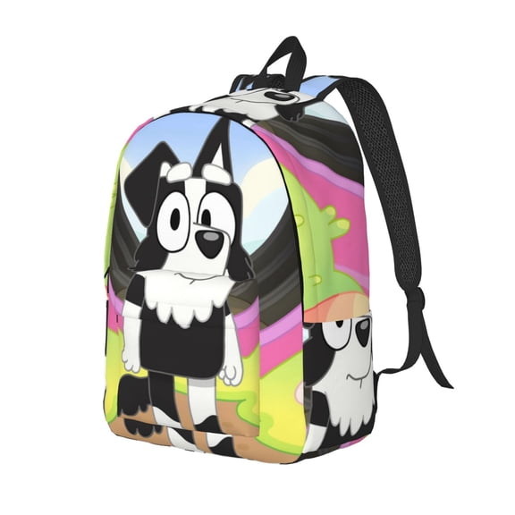 Kowoue Bluey Pattern Canvas Backpack – Student Double Shoulder Bag, Durable & Lightweight Canvas School & Outdoor Backpack-Medium