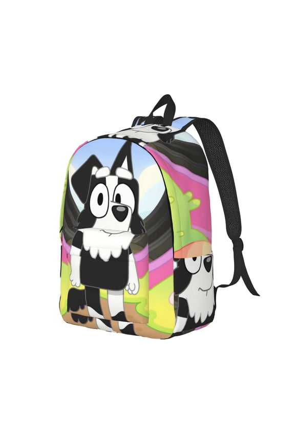 Bluey Pattern Canvas Backpack – Student Double Shoulder Bag, Durable & Lightweight Canvas School & Outdoor Backpack-Medium