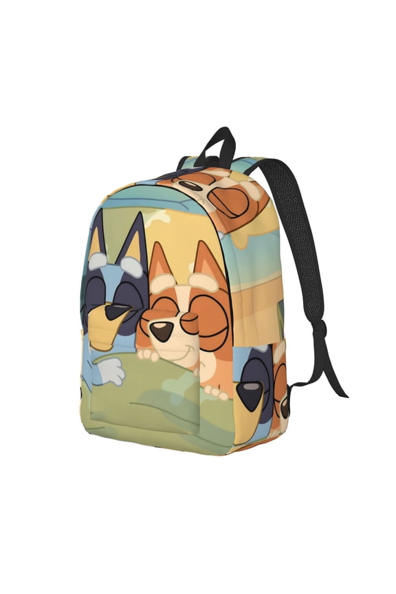 Bluey Pattern Canvas Backpack – Student Double Shoulder Bag, Durable & Lightweight Canvas School & Outdoor Backpack-Medium