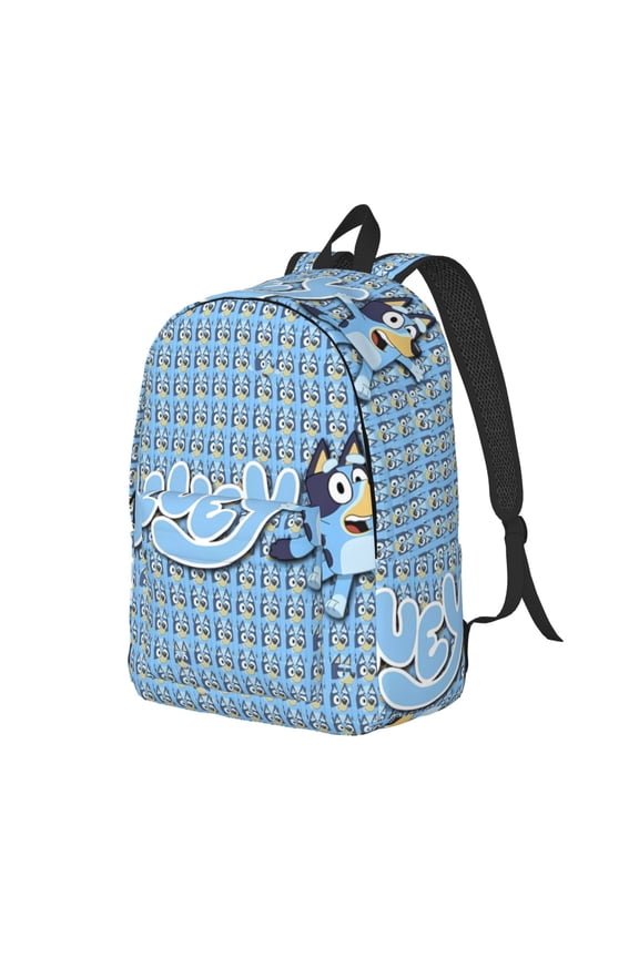 Bluey Pattern Canvas Backpack – Student Double Shoulder Bag, Durable & Lightweight Canvas School & Outdoor Backpack-Medium
