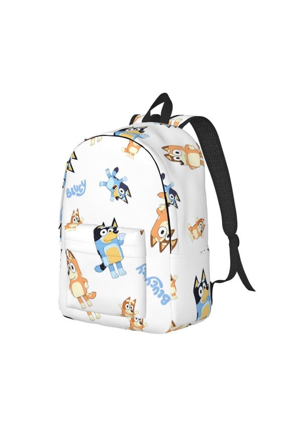 Bluey Pattern Canvas Backpack – Student Double Shoulder Bag, Durable & Lightweight Canvas School & Outdoor Backpack-Medium