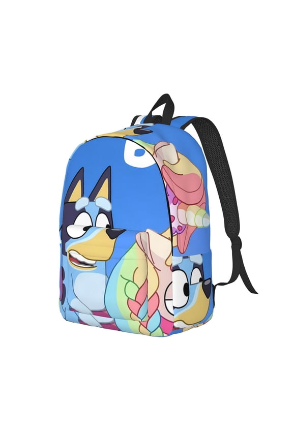 Bluey Pattern Canvas Backpack – Student Double Shoulder Bag, Durable & Lightweight Canvas School & Outdoor Backpack-Medium