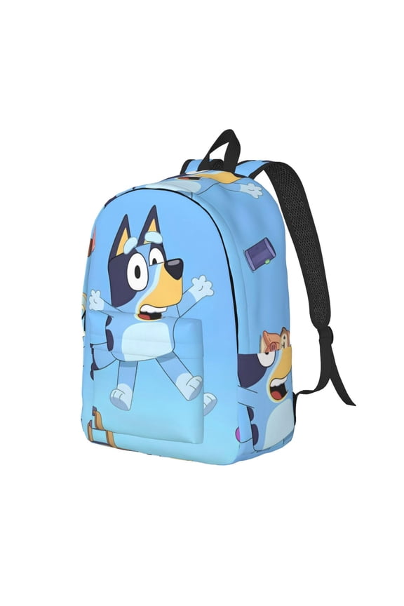 Bluey Pattern Canvas Backpack – Student Double Shoulder Bag, Durable & Lightweight Canvas School & Outdoor Backpack-Medium