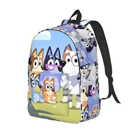Kowoue Bluey Pattern Canvas Backpack – Student Double Shoulder Bag, Durable & Lightweight Canvas School & Outdoor Backpack-Medium