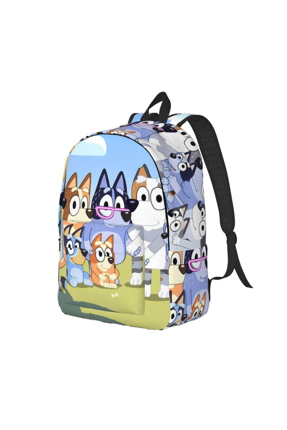 Bluey Pattern Canvas Backpack – Student Double Shoulder Bag, Durable & Lightweight Canvas School & Outdoor Backpack-Medium