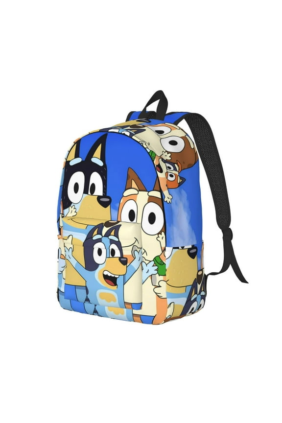 Bluey Pattern Canvas Backpack – Student Double Shoulder Bag, Durable & Lightweight Canvas School & Outdoor Backpack-Medium