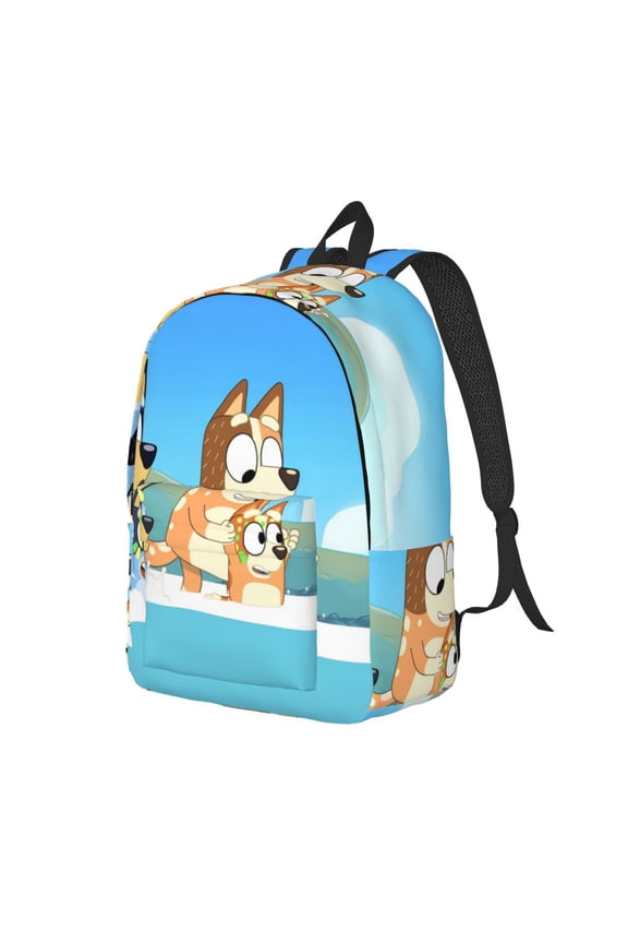 Bluey Pattern Canvas Backpack – Student Double Shoulder Bag, Durable & Lightweight Canvas School & Outdoor Backpack-Medium