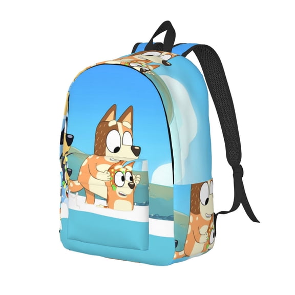 Kowoue Bluey Pattern Canvas Backpack – Student Double Shoulder Bag, Durable & Lightweight Canvas School & Outdoor Backpack-Medium