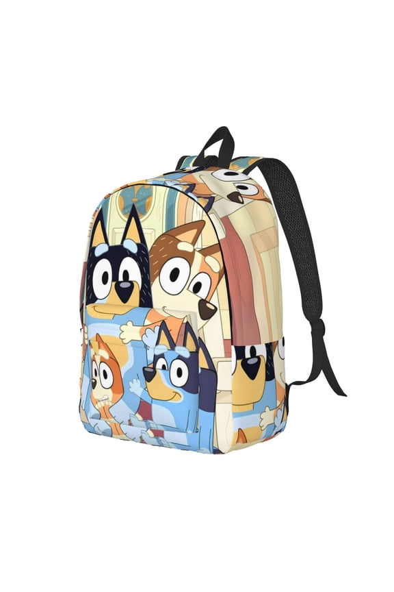 Bluey Pattern Canvas Backpack – Student Double Shoulder Bag, Durable & Lightweight Canvas School & Outdoor Backpack-Medium