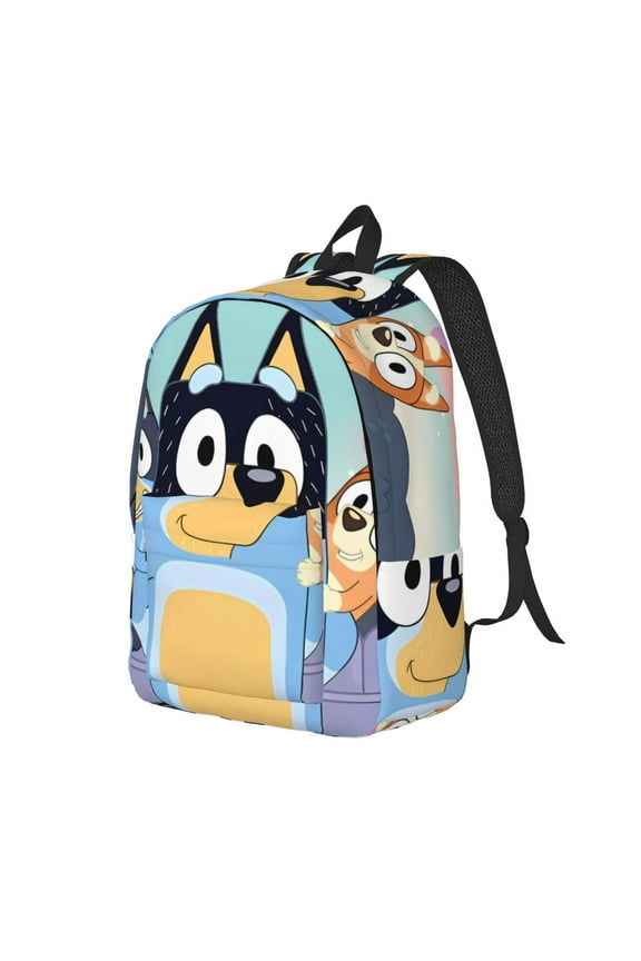 Bluey Pattern Canvas Backpack – Student Double Shoulder Bag, Durable & Lightweight Canvas School & Outdoor Backpack-Medium