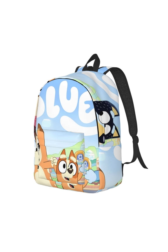 Bluey Pattern Canvas Backpack – Student Double Shoulder Bag, Durable & Lightweight Canvas School & Outdoor Backpack-Medium