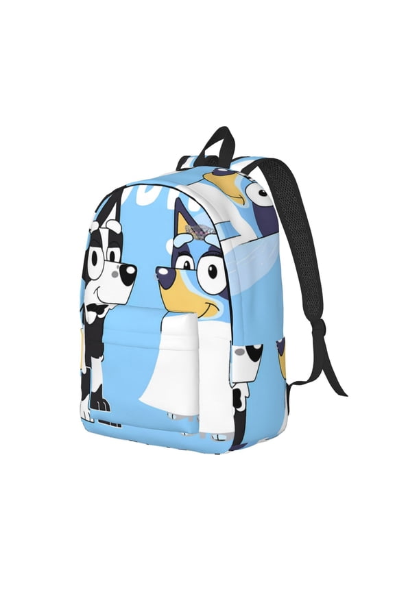 Bluey Pattern Canvas Backpack – Student Double Shoulder Bag, Durable & Lightweight Canvas School & Outdoor Backpack-Medium